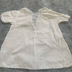 Antique white cotton infant baby dress nightgown w/ blue purple embroidery